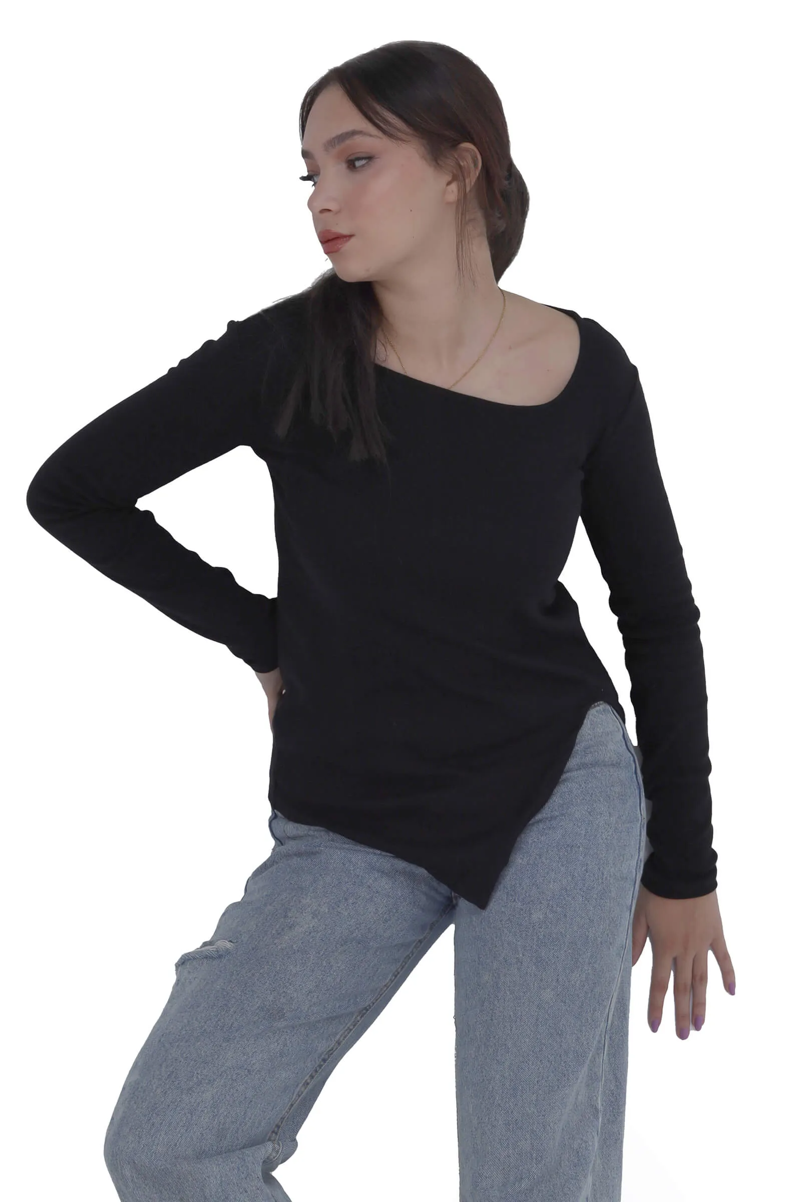 Black Crooked V Long-Sleeve Top