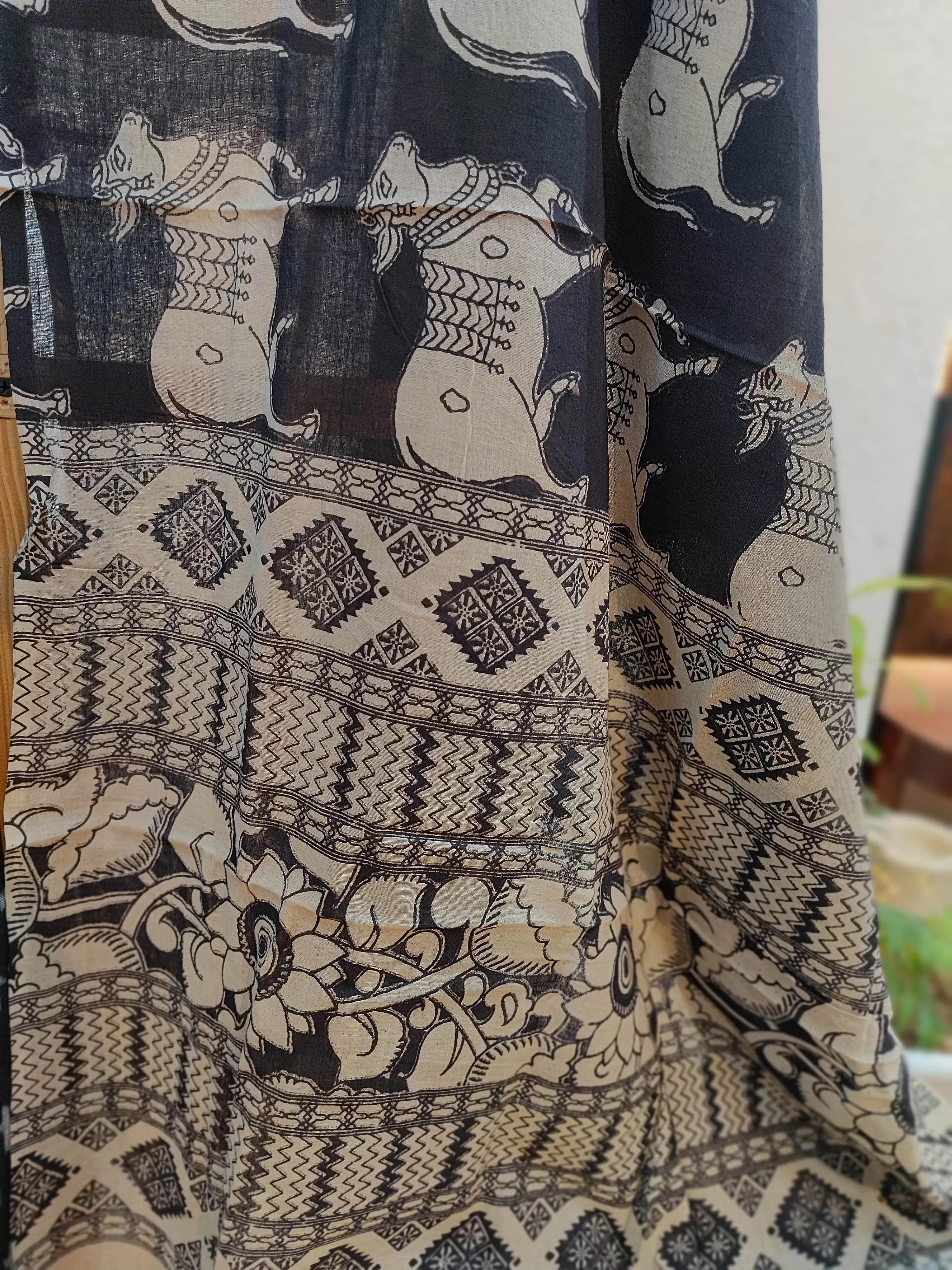 Black Ikkat Suit with Black Kalamkari Cotton Pant and Multicolor Dupatta