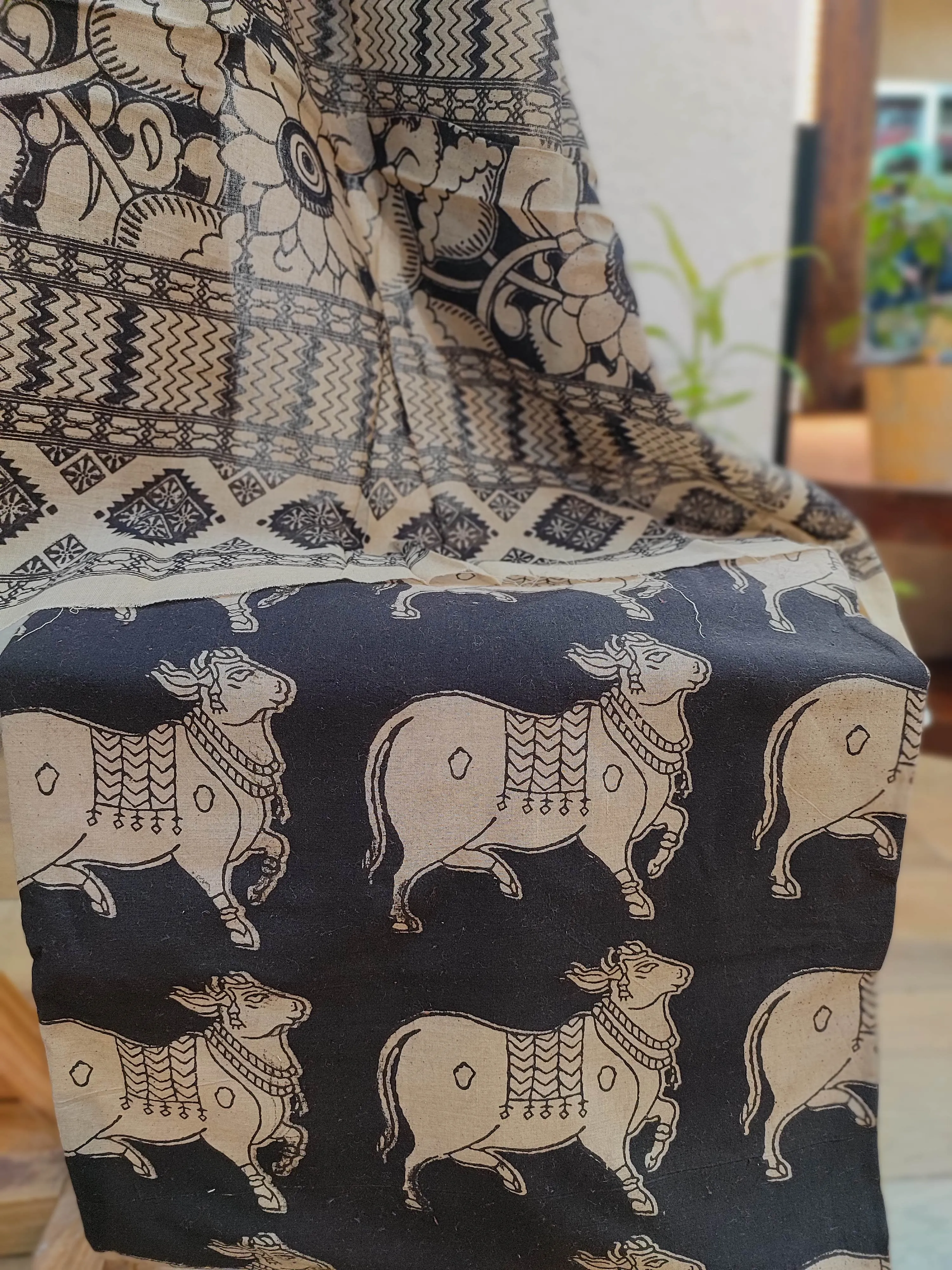 Black Ikkat Suit with Black Kalamkari Cotton Pant and Multicolor Dupatta