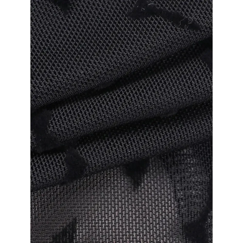 Black Mesh Bustier with Lace Trim and Bat Motifs for Y2K Style
