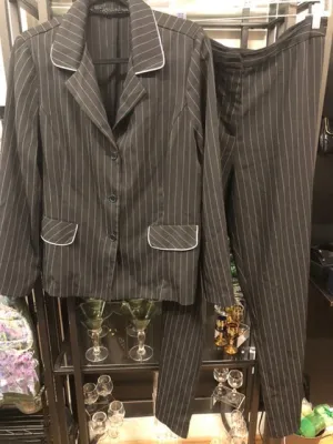 Black Pin Stripped Suit, Size 18  #346