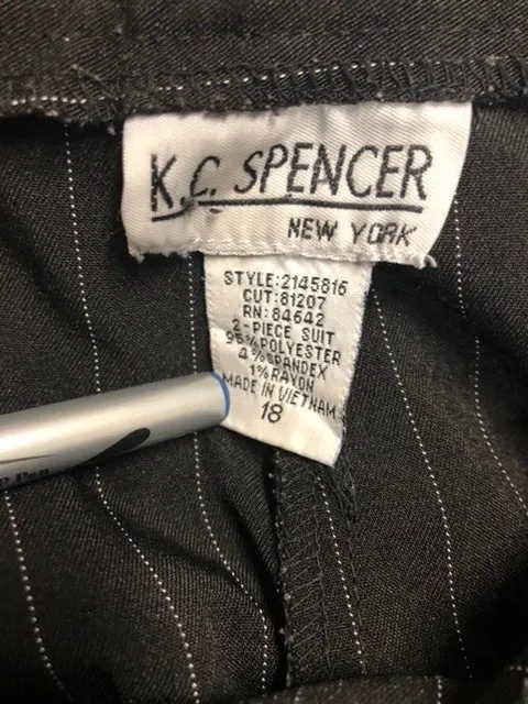 Black Pin Stripped Suit, Size 18  #346