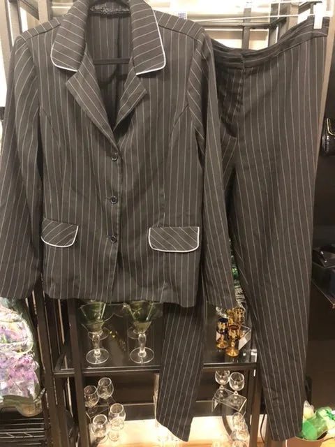 Black Pin Stripped Suit, Size 18  #346