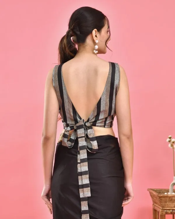 Black Sleeveless Striped Crop Top Blouse