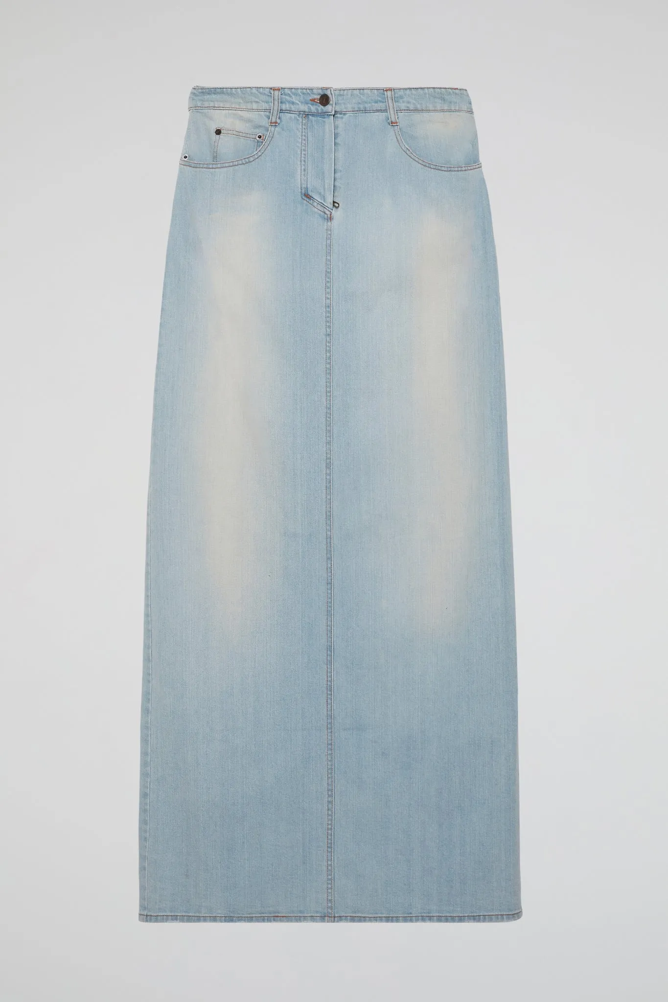 Blue High-Waisted Denim Maxi Skirt