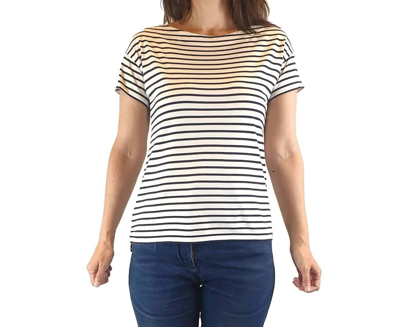 Boden navy and white striped tee shirt top size XS (best fits 6-8)