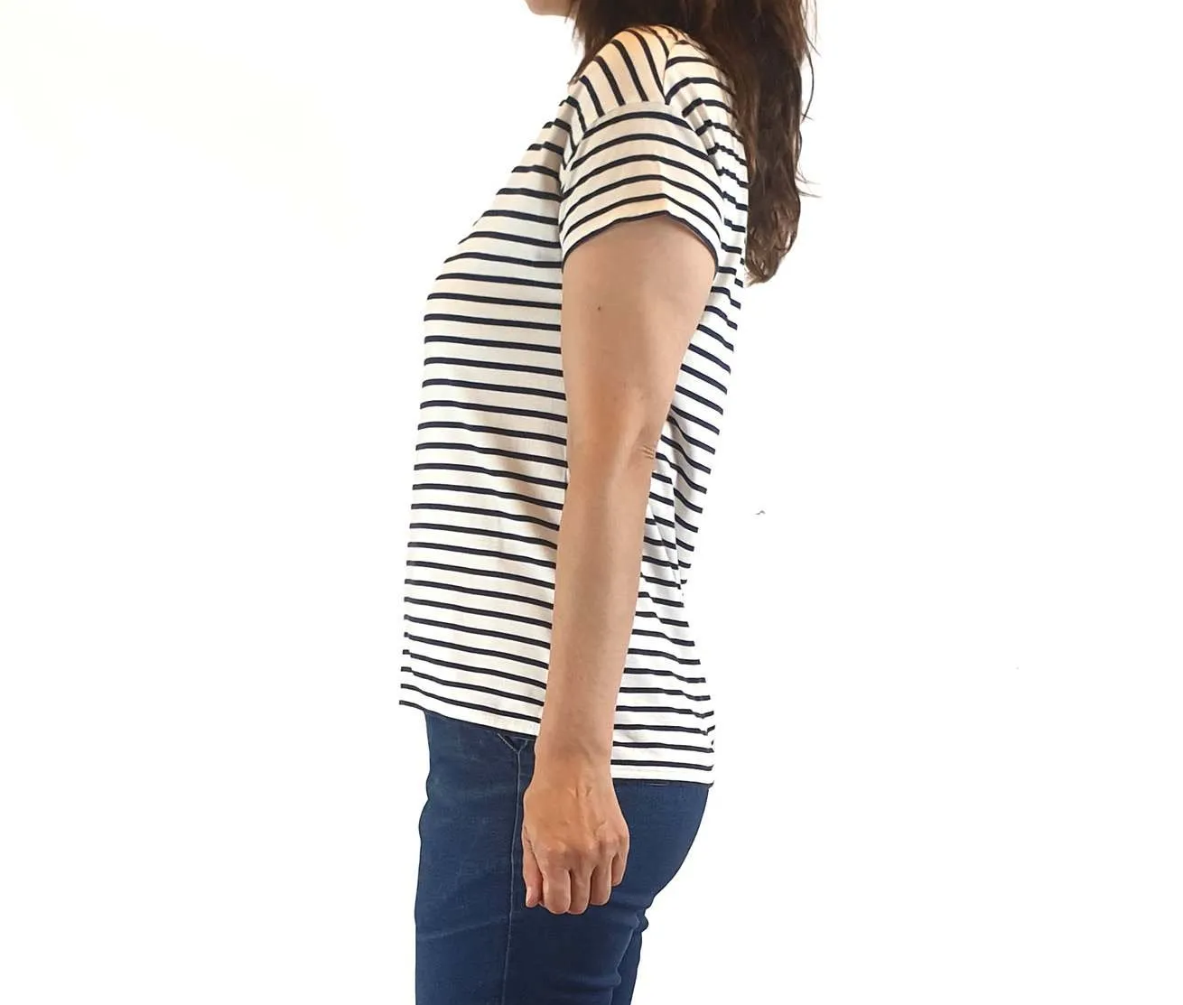 Boden navy and white striped tee shirt top size XS (best fits 6-8)