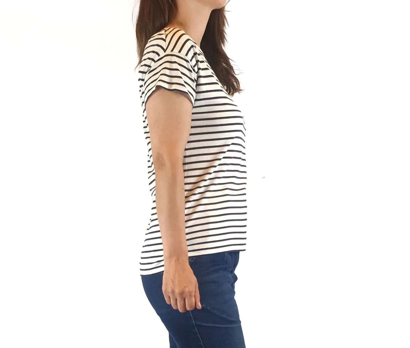 Boden navy and white striped tee shirt top size XS (best fits 6-8)