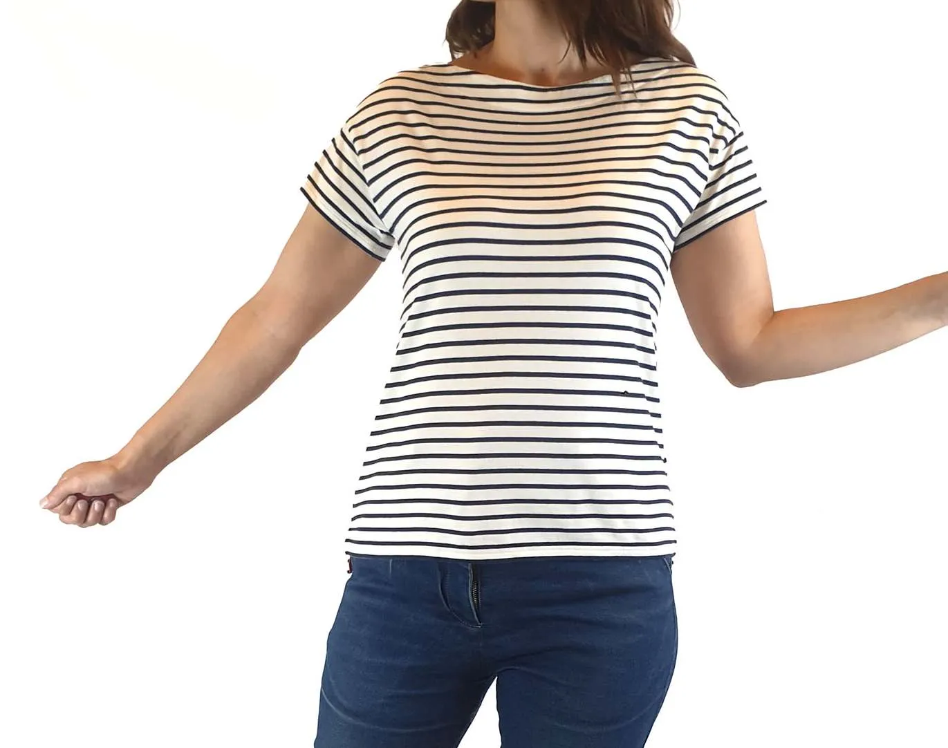 Boden navy and white striped tee shirt top size XS (best fits 6-8)