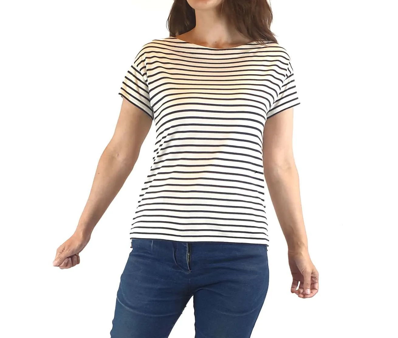Boden navy and white striped tee shirt top size XS (best fits 6-8)