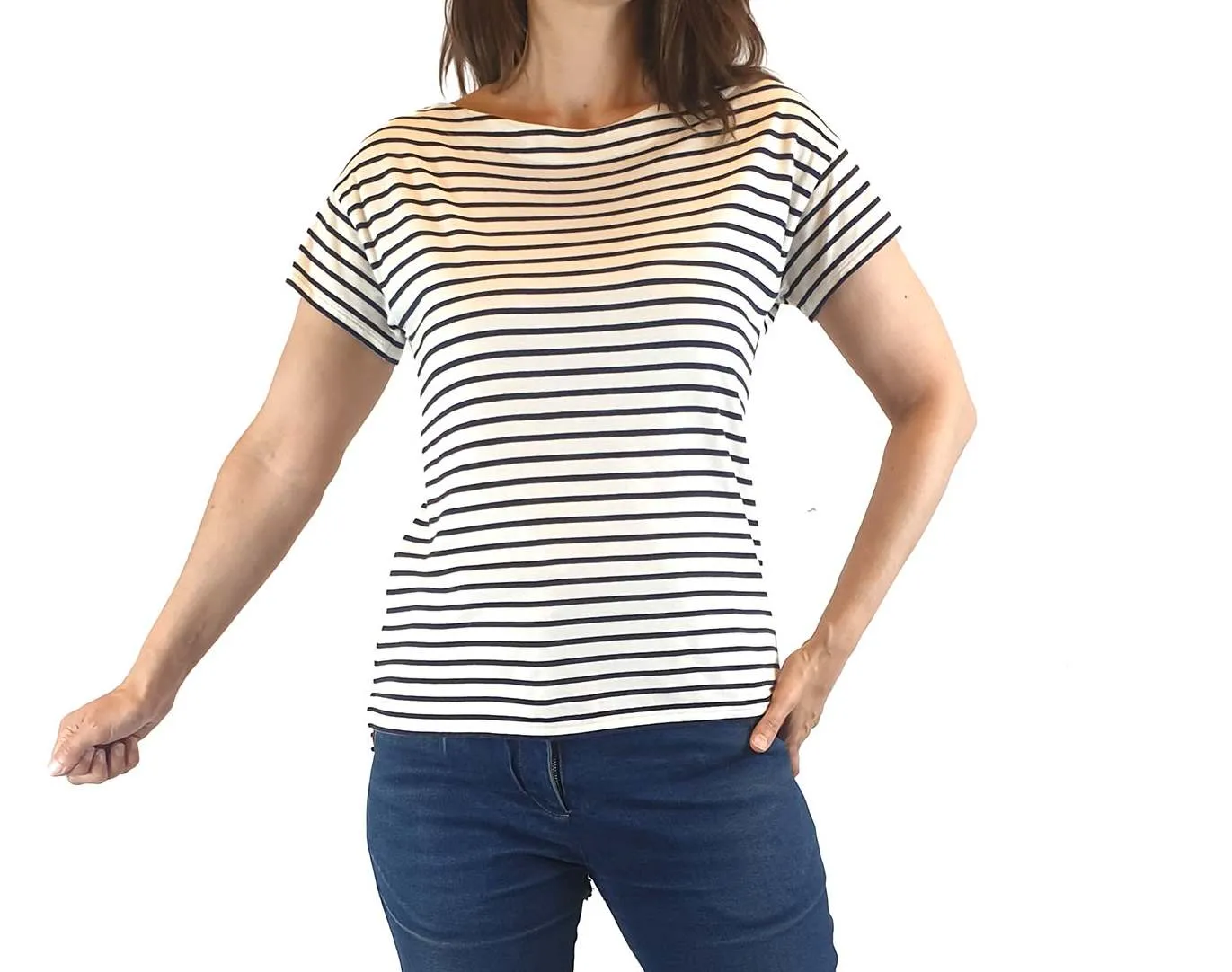 Boden navy and white striped tee shirt top size XS (best fits 6-8)