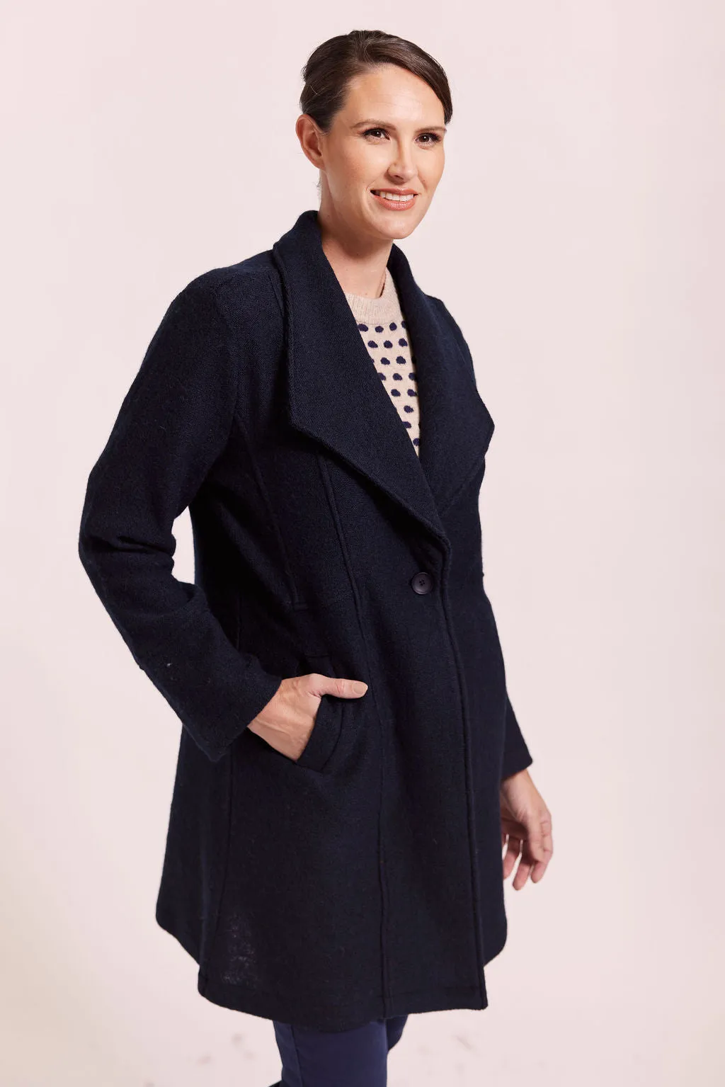 Boiled Wool 1 Button Longline Peacoat - Navy