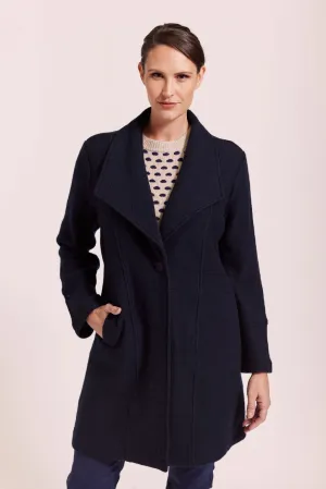 Boiled Wool 1 Button Longline Peacoat - Navy