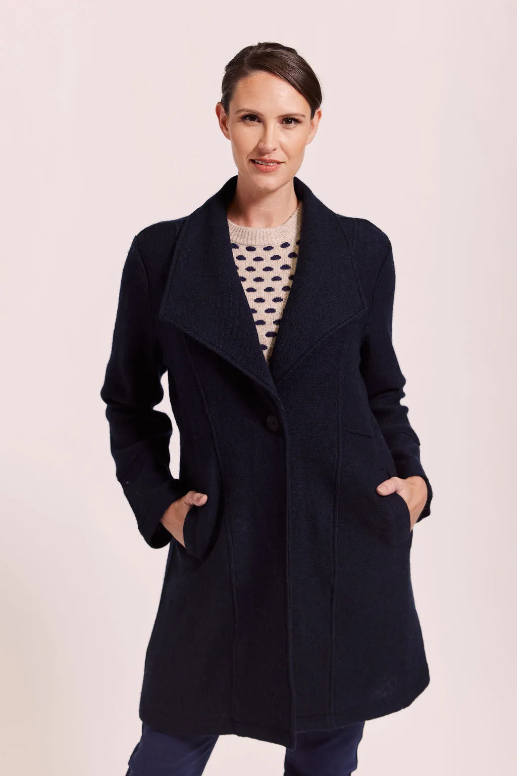 Boiled Wool 1 Button Longline Peacoat - Navy