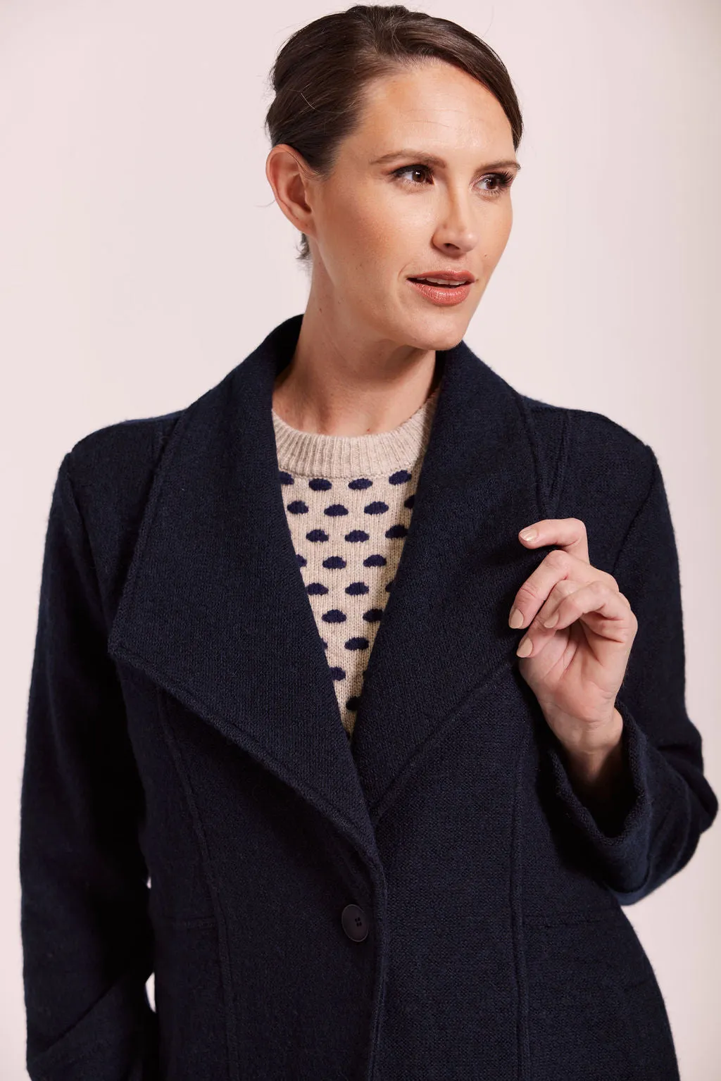 Boiled Wool 1 Button Longline Peacoat - Navy
