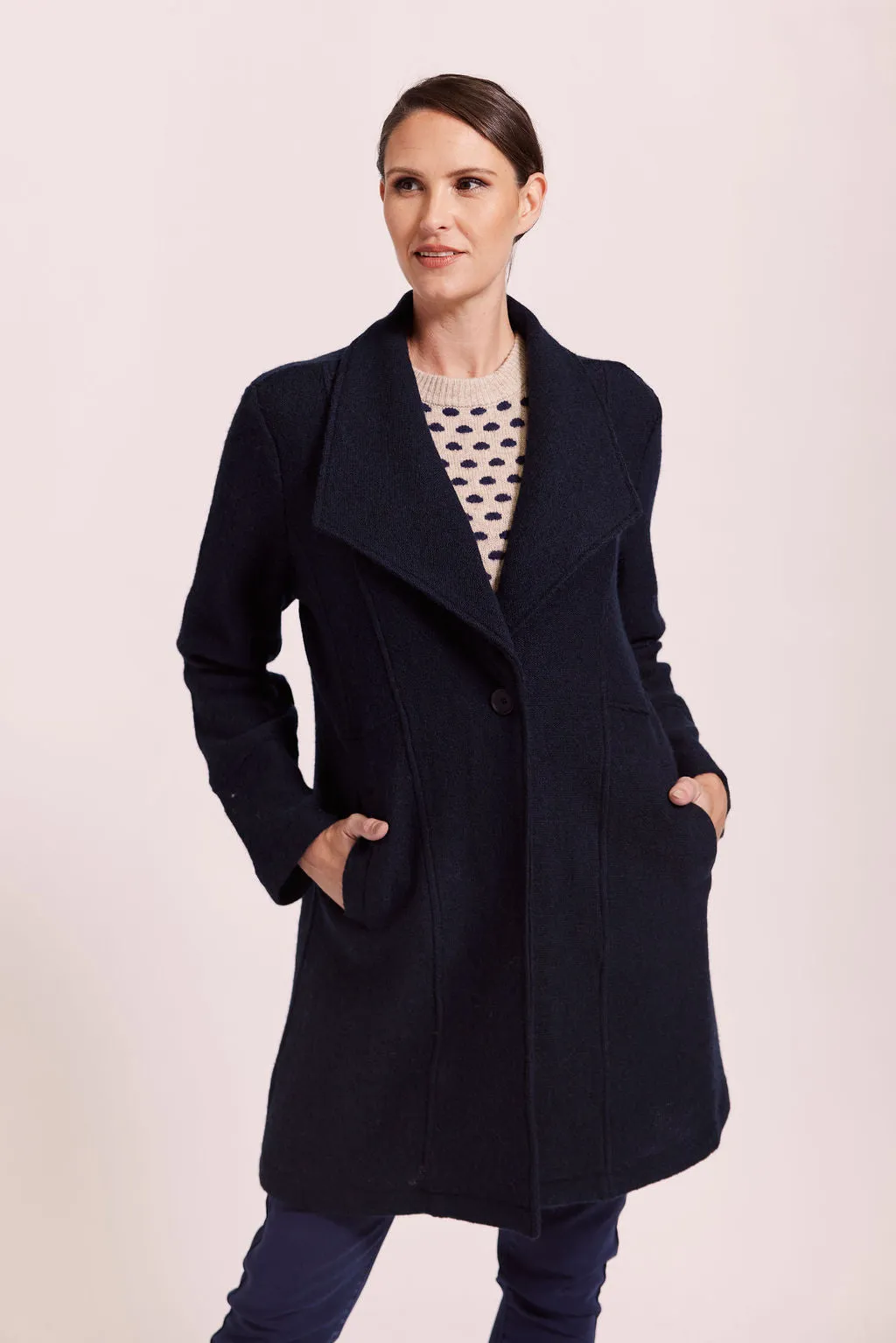 Boiled Wool 1 Button Longline Peacoat - Navy