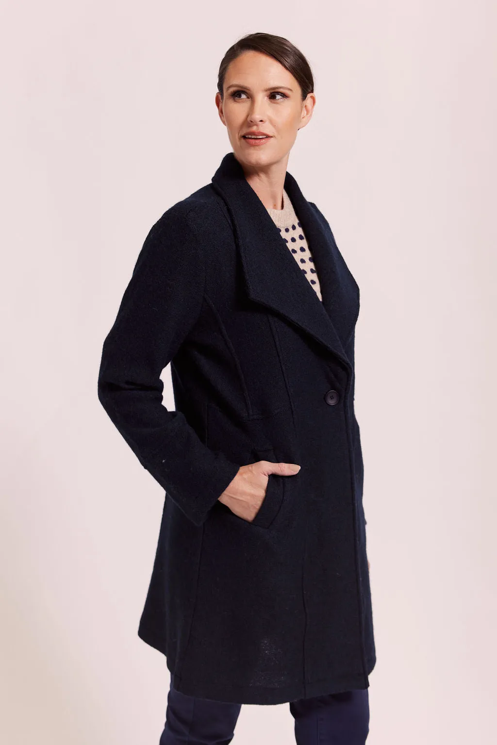 Boiled Wool 1 Button Longline Peacoat - Navy