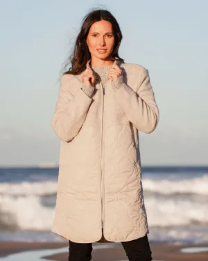 Boiled Wool Longline Quilted Coat - Natural
