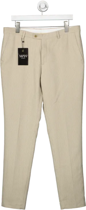 boohooMan Beige Textured Skinny Suit Trouser W34