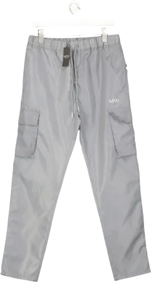 boohooMan Grey Elastic Waist Skinny Fit Cargo Trousers UK XL