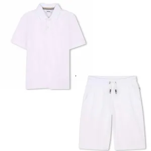 BOSS -   Mini Me Waffle Polo Shirt Short Set - White