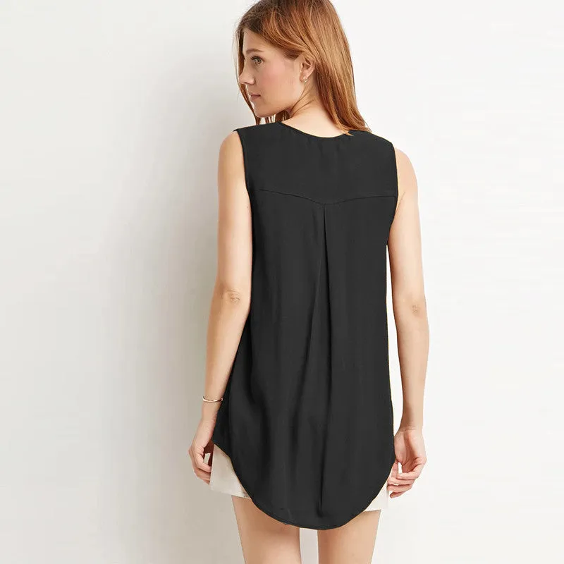 Boyfriend Style Long Plus Size 6XL Fashion Sleeveless V Neck Chiffon Women Blouses Tops Shirts XXXXL 5XL