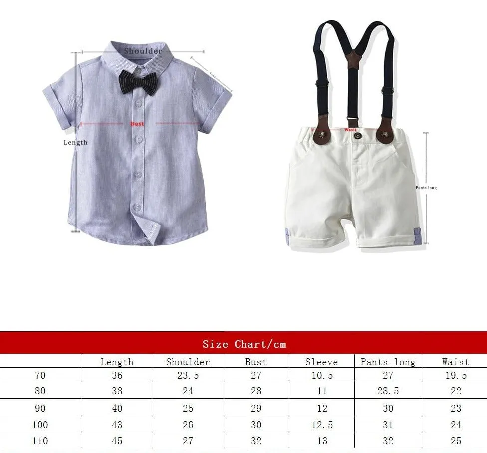 Boys 4PCS Gentleman Bowtie Formal Short Sleeve Overall Set With Suspender