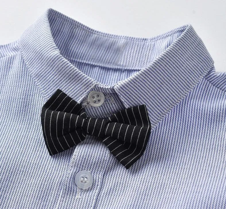Boys 4PCS Gentleman Bowtie Formal Short Sleeve Overall Set With Suspender