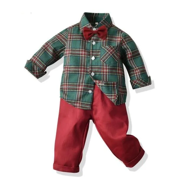 Boys Clothing Set Formal Shirt Top and Suspender Pants 4PCS