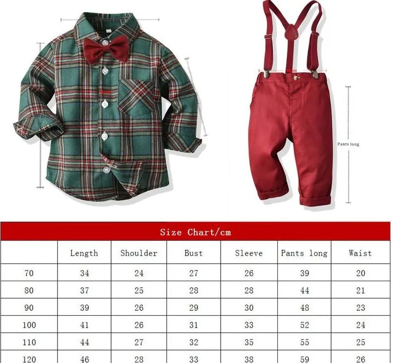 Boys Clothing Set Formal Shirt Top and Suspender Pants 4PCS