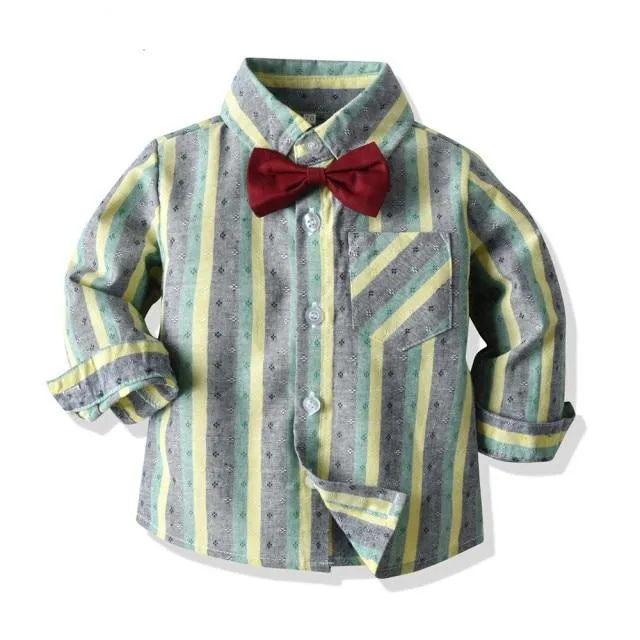 Boys Gentleman Sets Long Sleeve Romper With Suspenders Pants 4Pcs