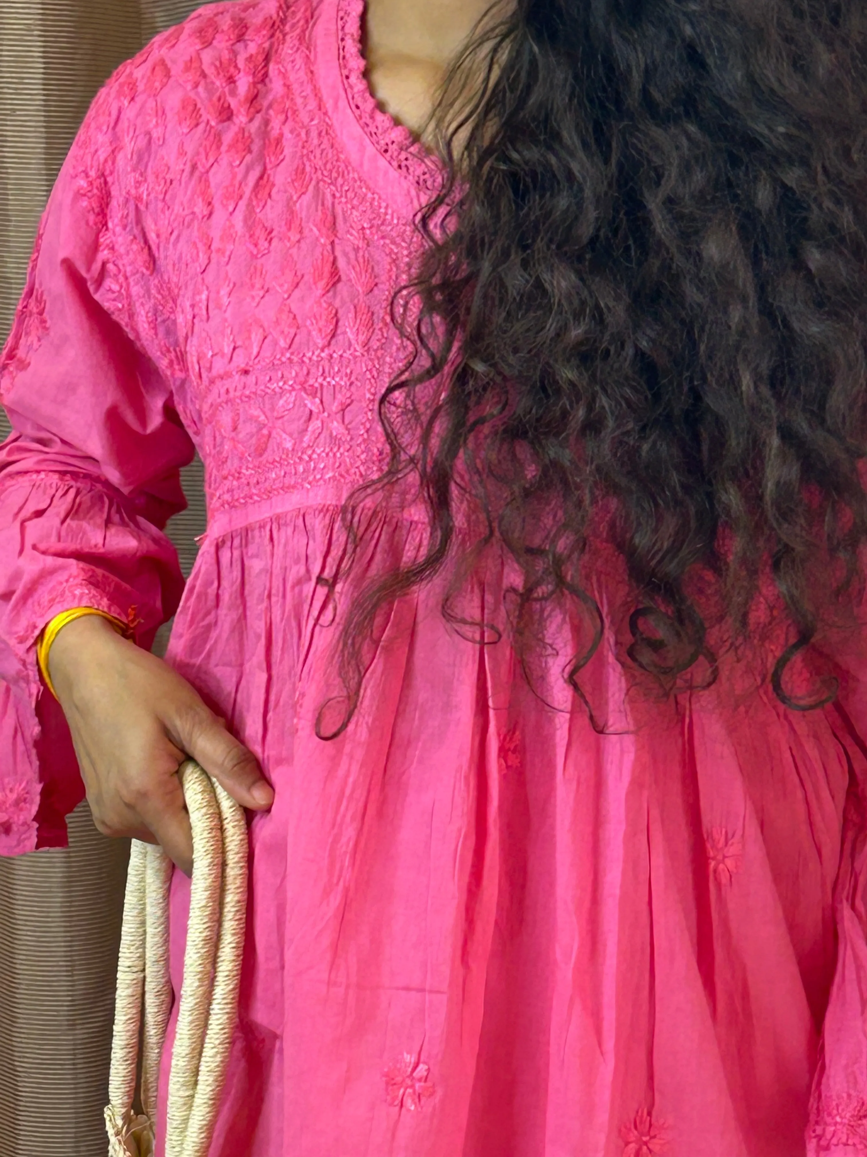 Bright Pink Chikankari Coord Set