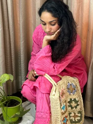 Bright Pink Chikankari Coord Set