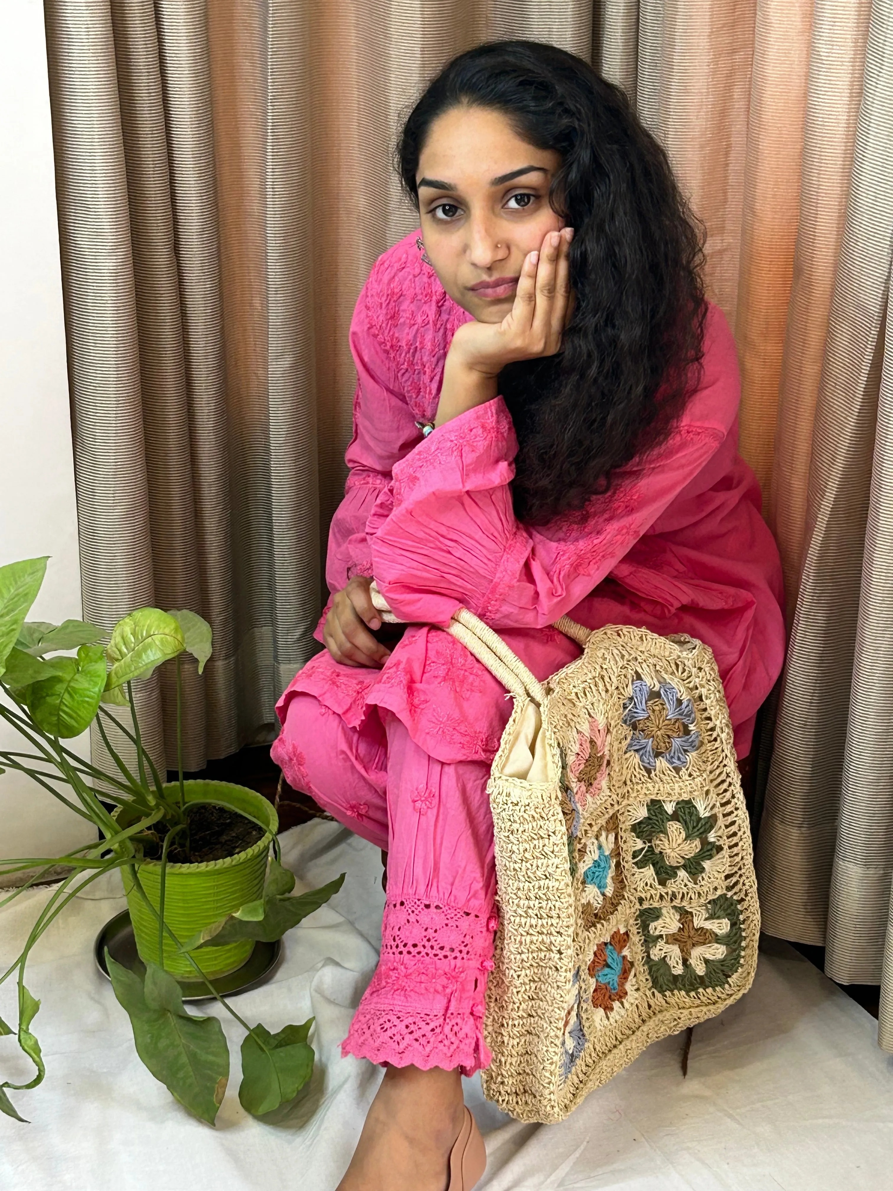 Bright Pink Chikankari Coord Set