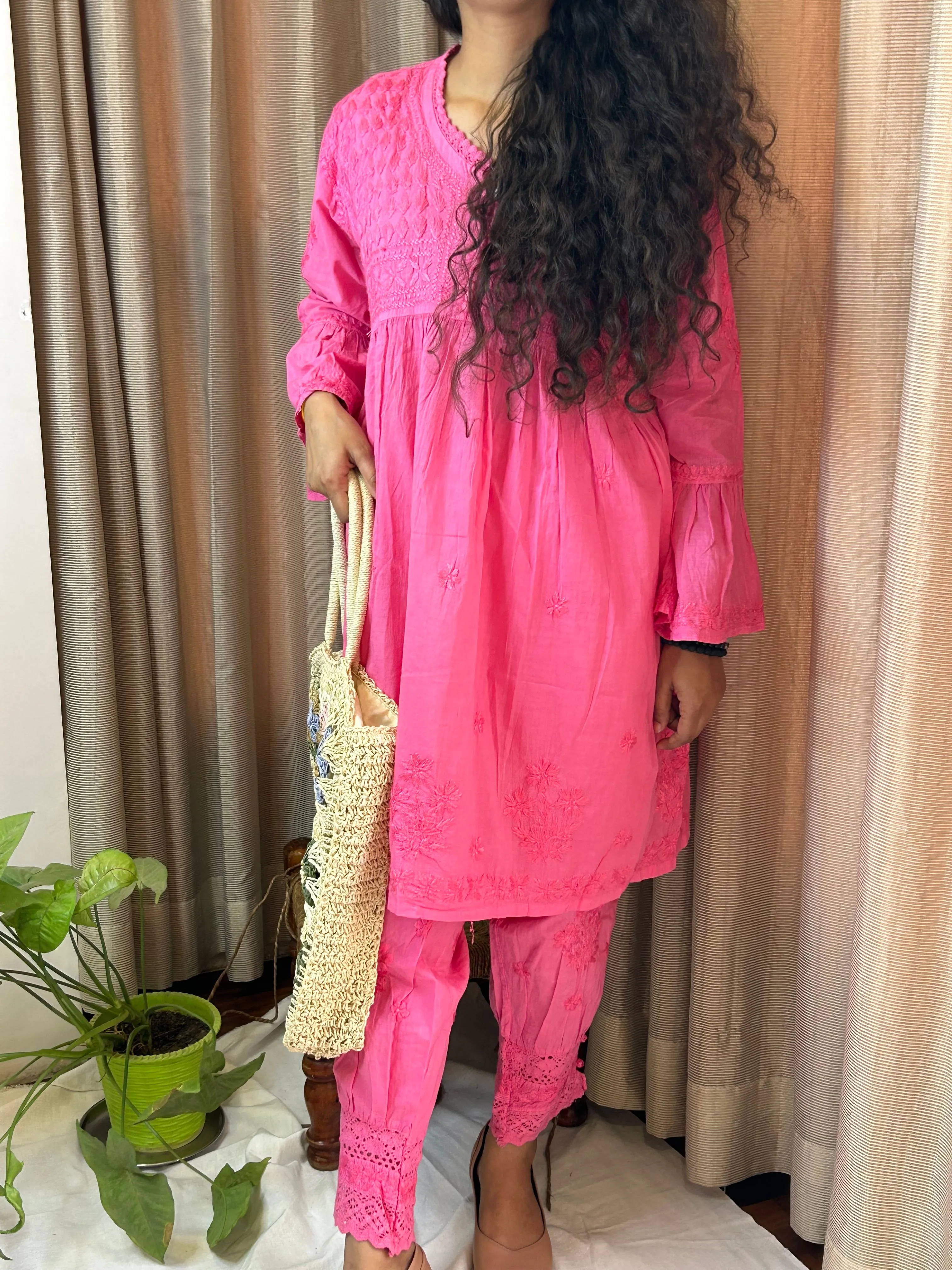 Bright Pink Chikankari Coord Set