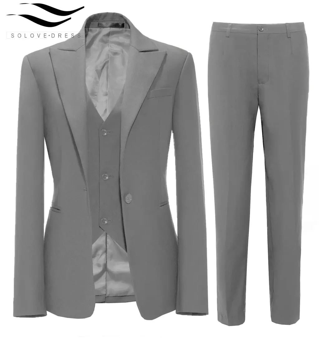 Business 3 Pieces Flat Peak Lapel Women Suit