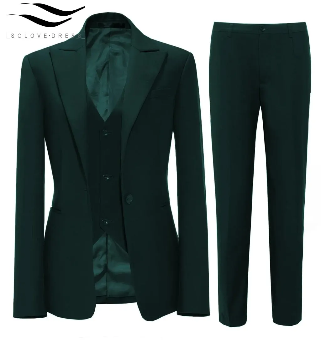 Business 3 Pieces Flat Peak Lapel Women Suit