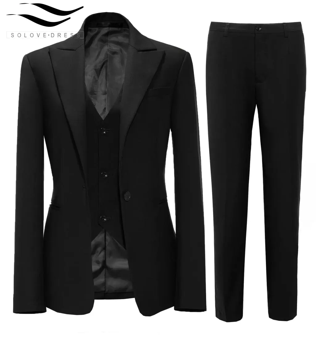 Business 3 Pieces Flat Peak Lapel Women Suit