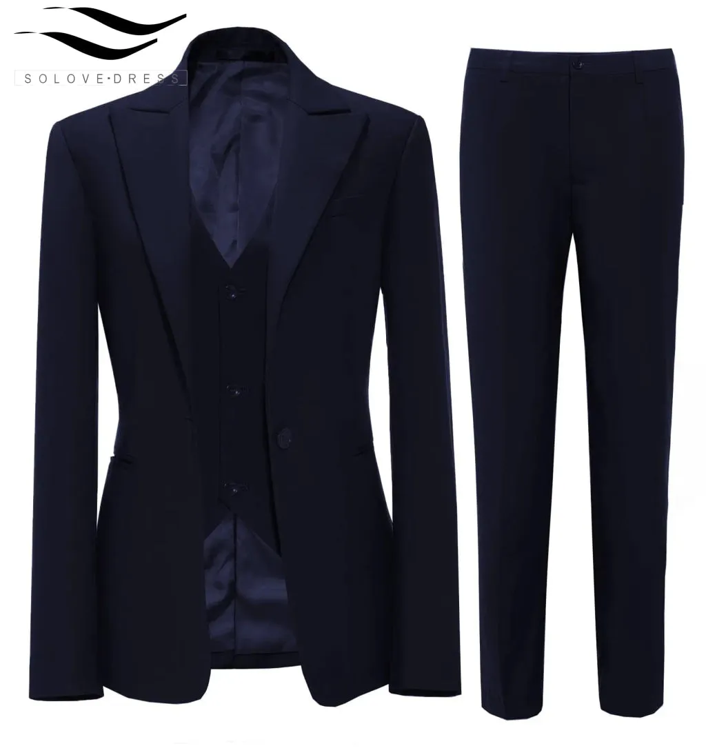 Business 3 Pieces Flat Peak Lapel Women Suit