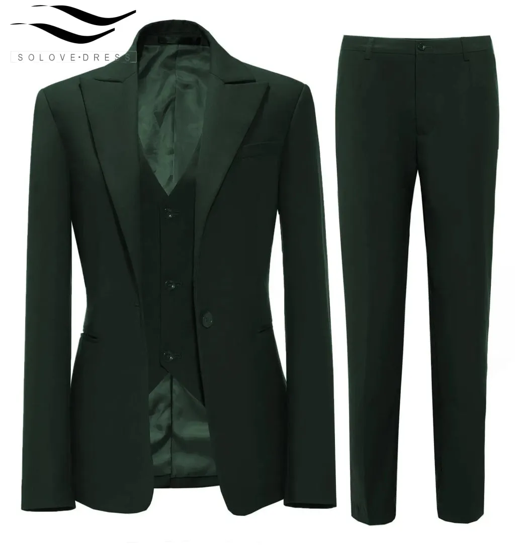 Business 3 Pieces Flat Peak Lapel Women Suit