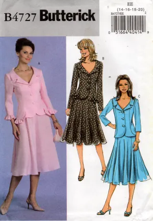 Butterick 4727 Womens Ruffled Jacket & Skirt Out Of Print Sewing Pattern Size 14 - 20 UNCUT Factory Folded