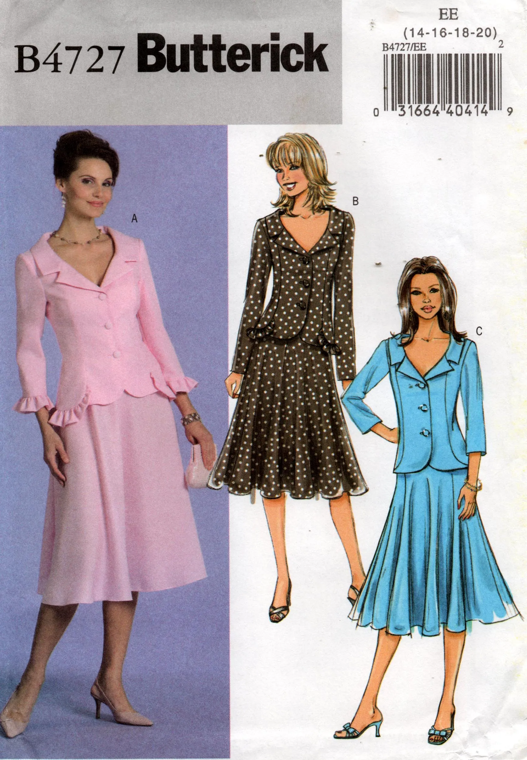 Butterick 4727 Womens Ruffled Jacket & Skirt Out Of Print Sewing Pattern Size 14 - 20 UNCUT Factory Folded