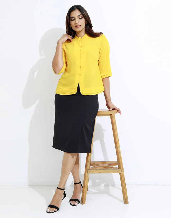 Button Down Blouse with Mandarin Collar