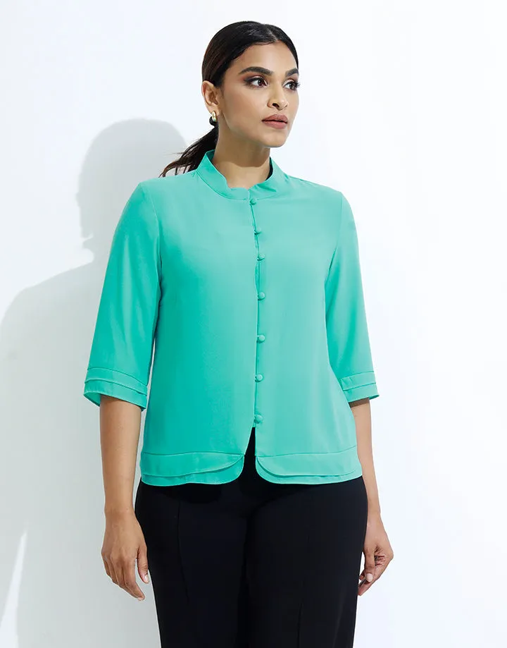 Button Down Blouse with Mandarin Collar
