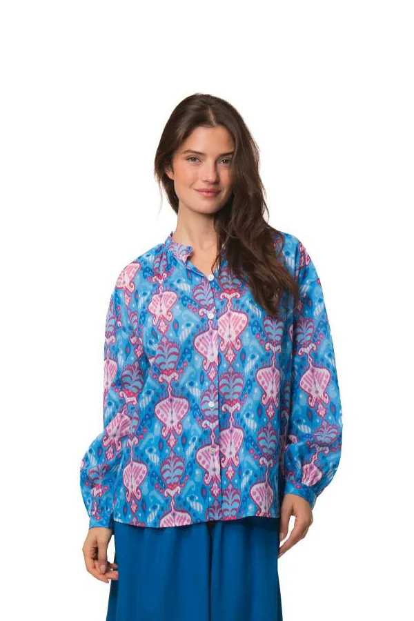 CAMILLE BLUE SENGA PRINT SHIRT