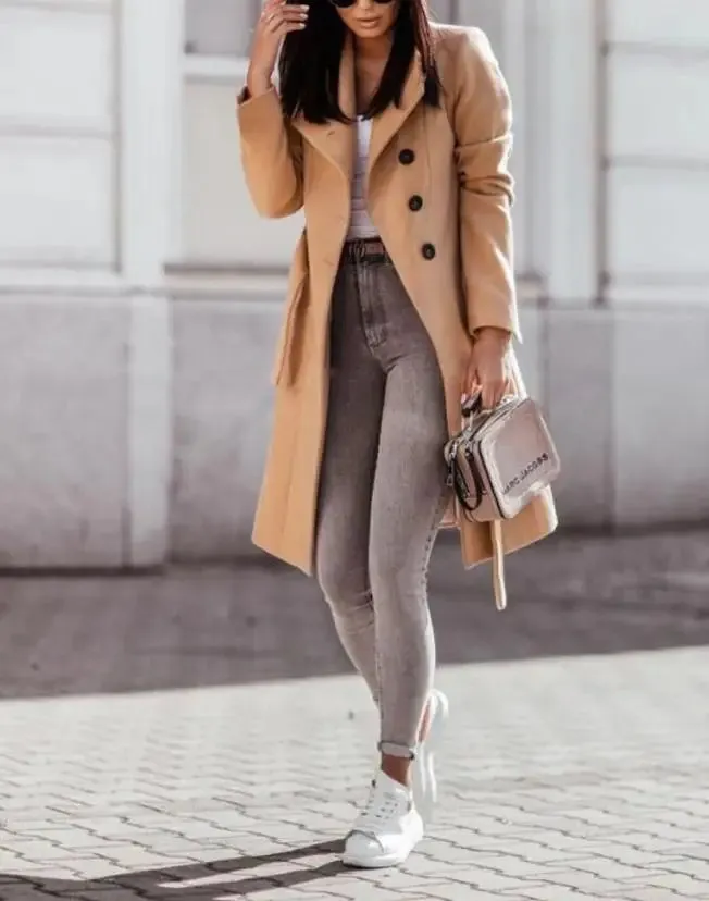 Casual Button Front Longline Coat With Belt Woman clothes outifits Winter coat for women
