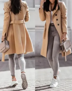 Casual Button Front Longline Coat With Belt Woman clothes outifits Winter coat for women