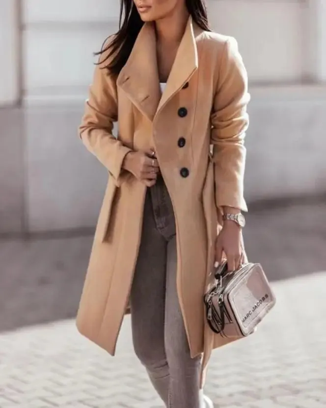 Casual Button Front Longline Coat With Belt Woman clothes outifits Winter coat for women