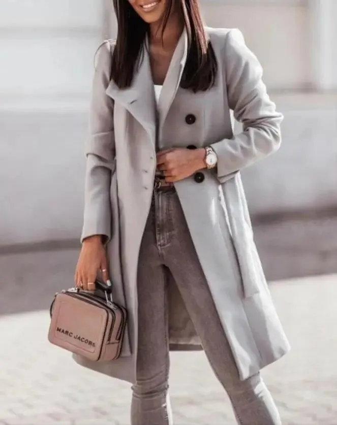 Casual Button Front Longline Coat With Belt Woman clothes outifits Winter coat for women