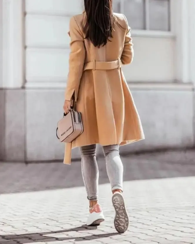 Casual Button Front Longline Coat With Belt Woman clothes outifits Winter coat for women